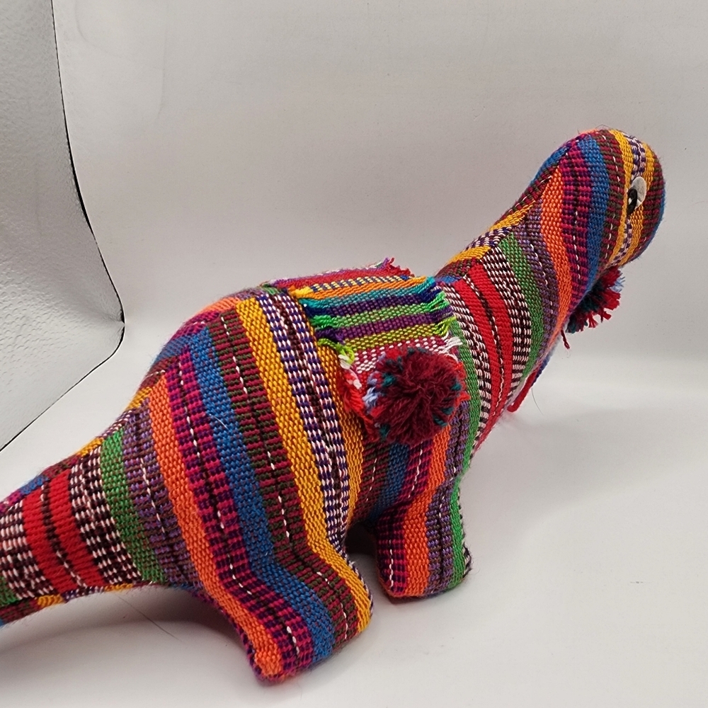 Guatemalan Textile Dinosaur Plush Fiesta Stripe 10" - Picture 3 of 6
